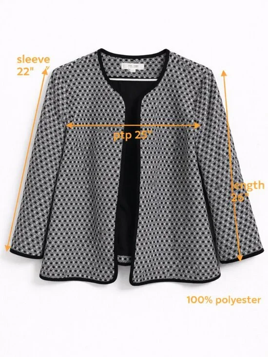 Jones Studio Separates Black White Open Front Jacket Blazer 18W Plus - Picture 2 of 8